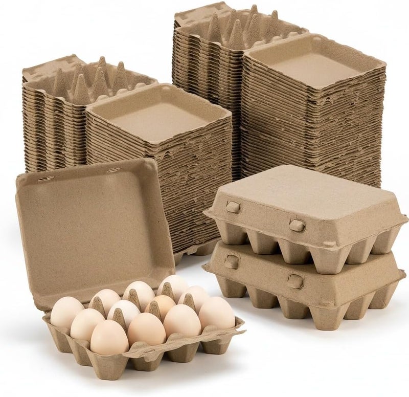 CINPIUK 100 Pack Egg Cartons, 3x4 Style Paper Pulp Egg Trays, Sturdy & Reusable Egg Holder 12 Count Dozen Chicken Egg Storage Tray for Farmers, Home Use & Transport - Image 1